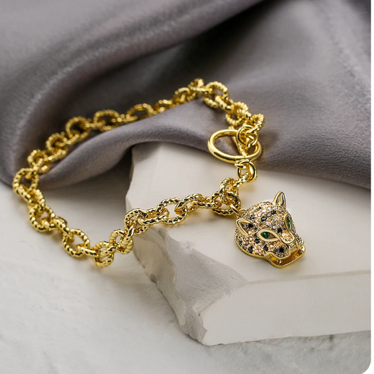 Aztec New Trendy Fine Cubic Zirconia Jaguar Head Bracelet Gold Color Chain Bracelet (#20)