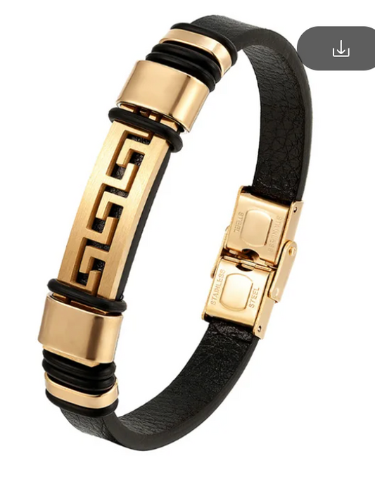 Aztec Geometric Greka Pyramid Design Bracelet, Gold Tone, Black, fashion, Azteca, (#8)