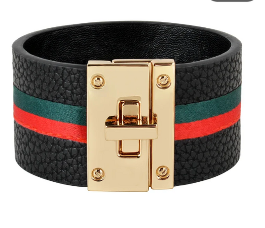 Red Green Black Wrist Cuff, Gold Tone, Italy, Italian Style, Men, Women, 8" (#8)