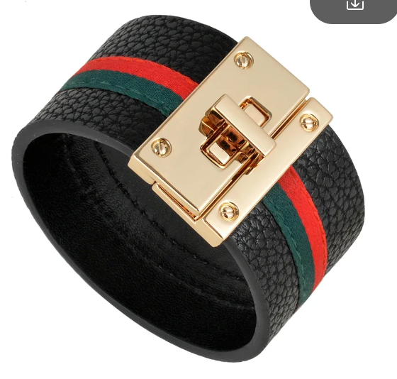 Red Green Black Wrist Cuff, Gold Tone, Italy, Italian Style, Men, Women, 8" (#8)