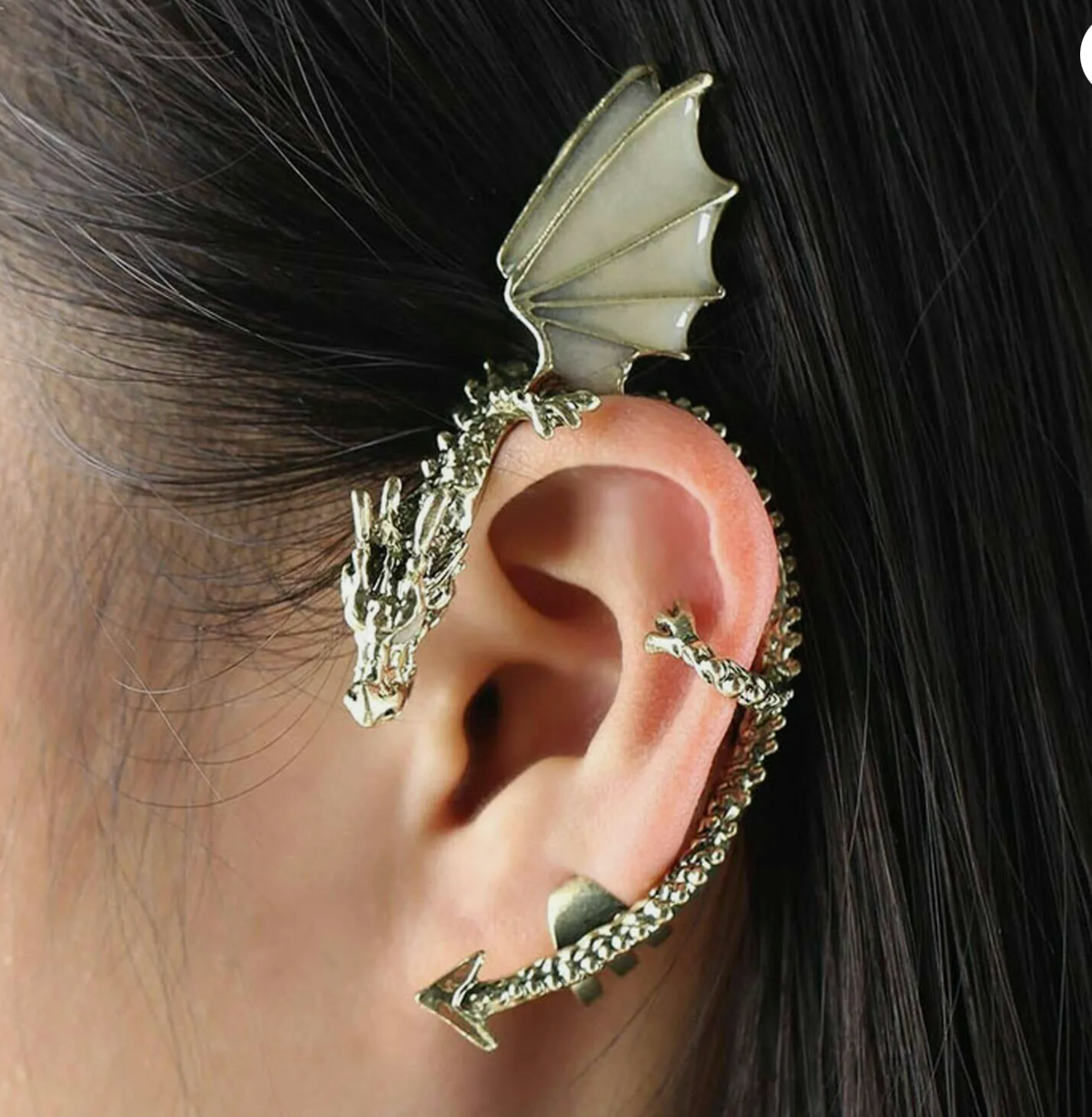 Quetzalcoatl Glow in Dark Ear Cuffs, Earrings, Stainless Steel Gold Plated, Dragon, Kukulkan (#6)