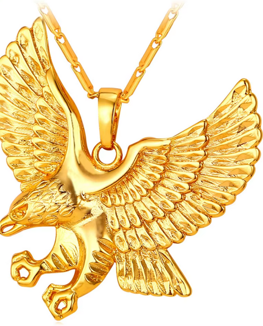 Yellow Gold Plated Eagle Pendant, Necklace, Mexican, Aguila, Cadena Oro Laminado (#19)