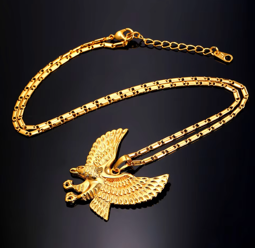 Yellow Gold Plated Eagle Pendant, Necklace, Mexican, Aguila, Cadena Oro Laminado (#19)