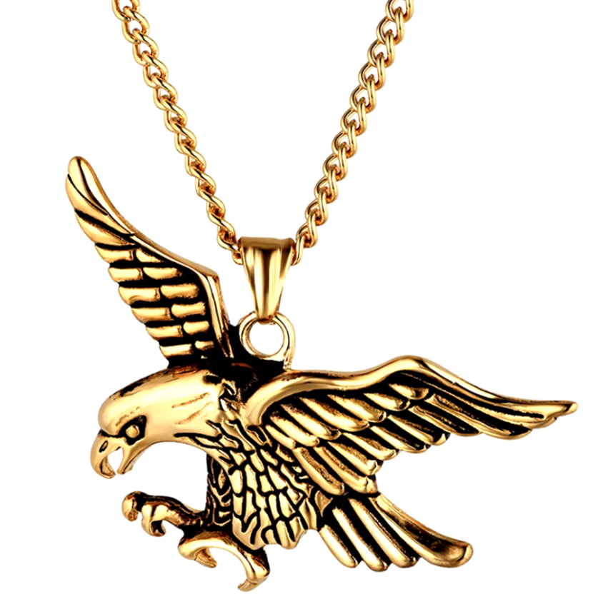 18k Gold Plated Eagle Pendant, Necklace, Mexican, Aguila, Cadena Oro Laminado (#20)