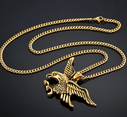 18k Gold Plated Eagle Pendant, Necklace, Mexican, Aguila, Cadena Oro Laminado (#20)