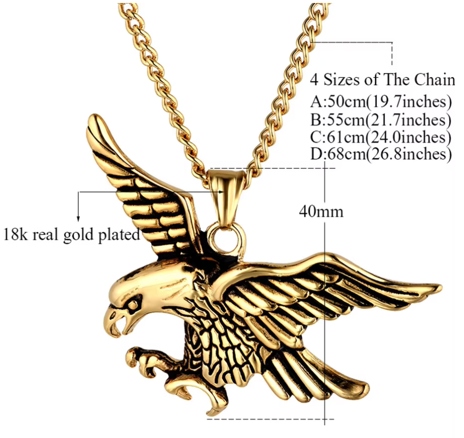 18k Gold Plated Eagle Pendant, Necklace, Mexican, Aguila, Cadena Oro Laminado (#20)