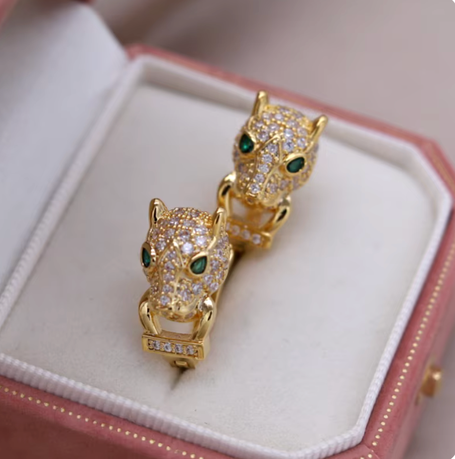 Aztec Jaguar Gold Plated Silver Plated Zircon Rhinestone Fashion Luxury Earrings (#7)