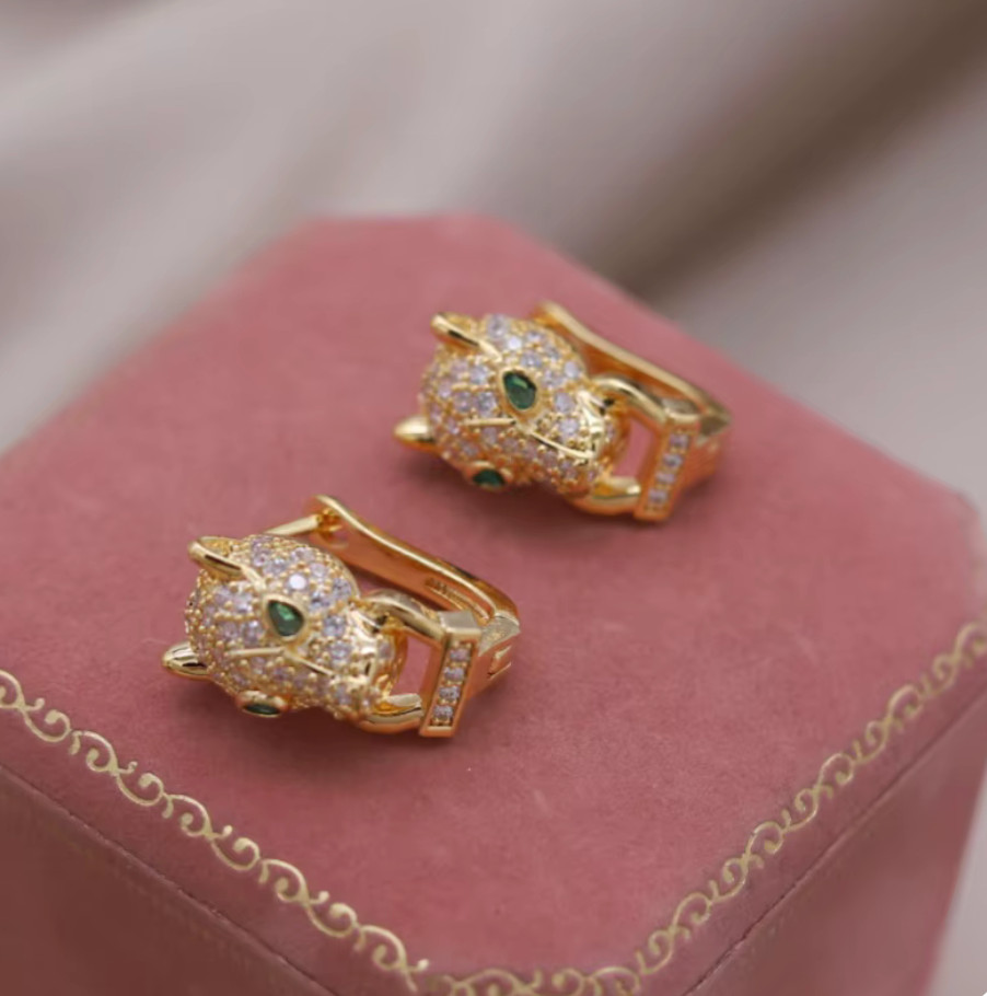 Aztec Jaguar Gold Plated Silver Plated Zircon Rhinestone Fashion Luxury Earrings (#7)