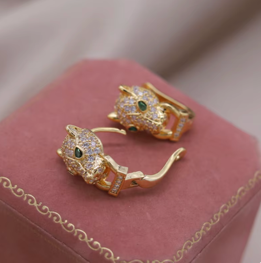 Aztec Jaguar Gold Plated Silver Plated Zircon Rhinestone Fashion Luxury Earrings (#7)