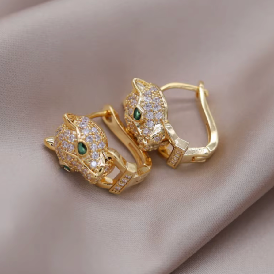 Aztec Jaguar Gold Plated Silver Plated Zircon Rhinestone Fashion Luxury Earrings (#7)