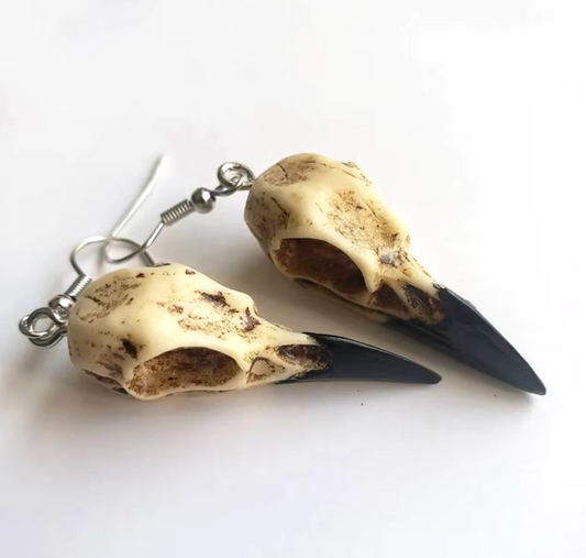 Raven Skull Earrings Resin Replica Crow Skull Earrings Tribal Halloween Party Gifts Wiccan (#35)