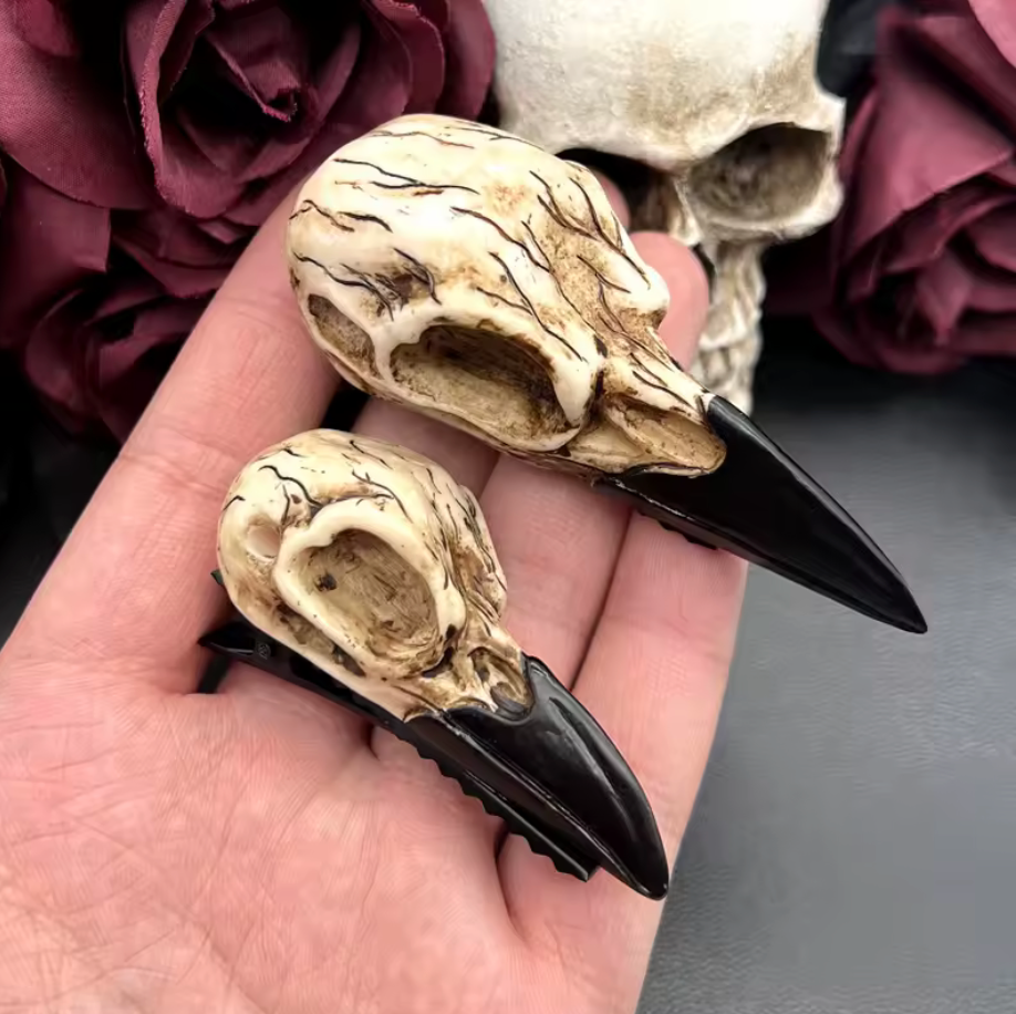 Large Raven Skull Hair Clip Barrette Gothic Headpiece Resin Skull Accessory #35