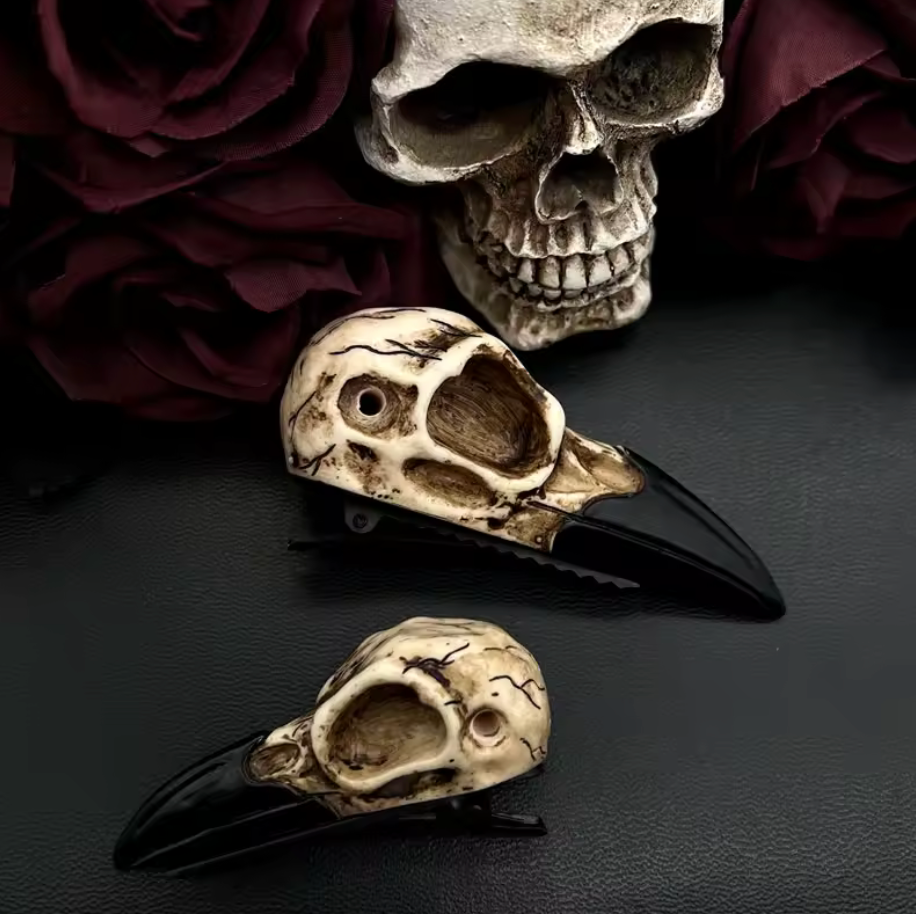 Large Raven Skull Hair Clip Barrette Gothic Headpiece Resin Skull Accessory #35