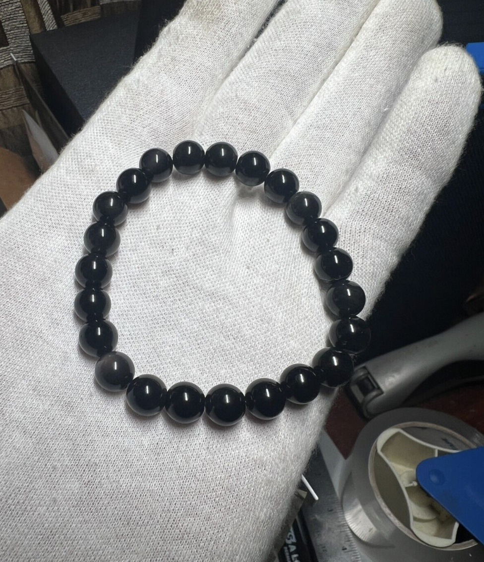 Black Obsidian Bracelet Women Girls Handmade Natural Stone (#7)