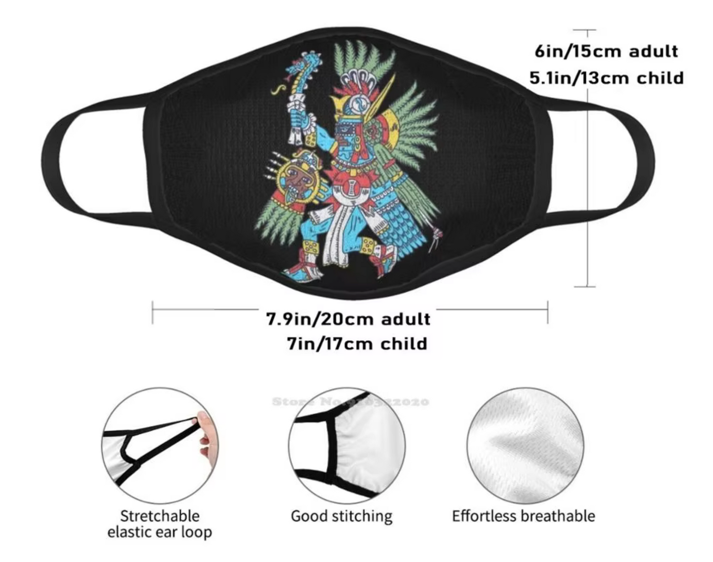 Huitzilopochtli-Aztec God Of Sun And War-Aztec Deity Unisex Childs Face Mask Huitzilopochtli Aztec Mexican God