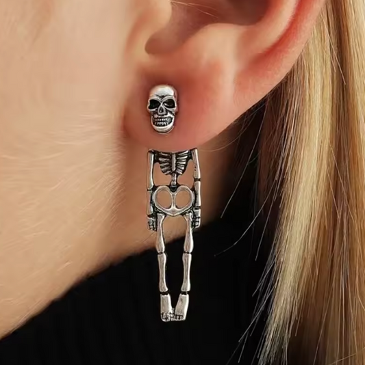Skeleton Earrings Punk Gothic Bones Halloween Skull Jewelry Men Women Studs #12