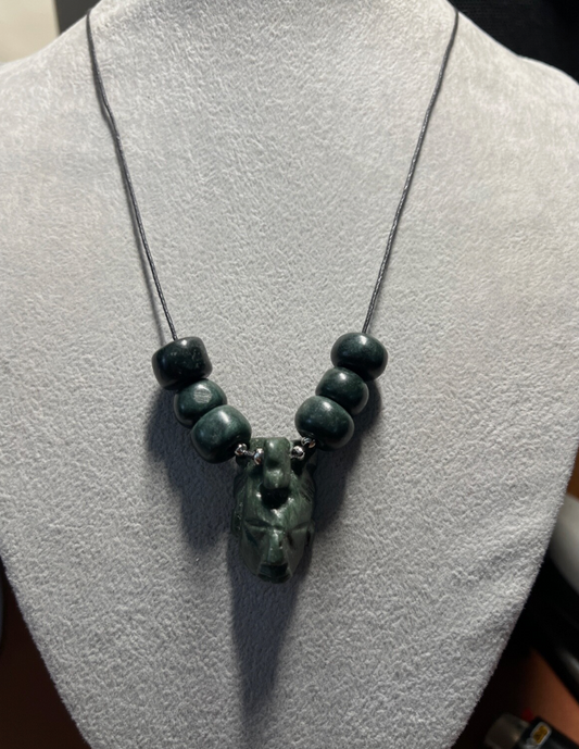 Pakal Marble Mayan Face Pendant, Natural Beads, Necklace Cord, Mexico, #2