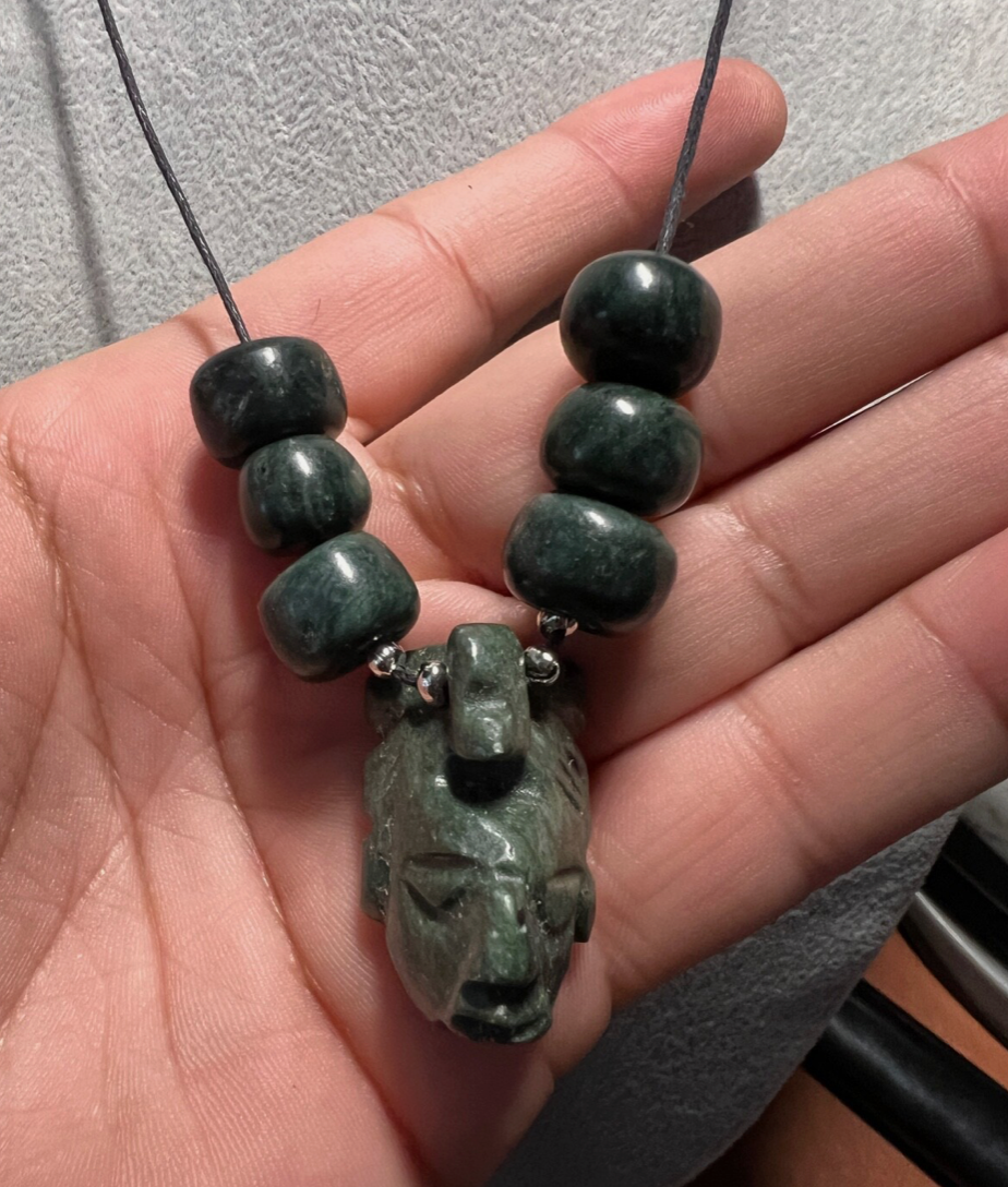 Pakal Marble Mayan Face Pendant, Natural Beads, Necklace Cord, Mexico, #2
