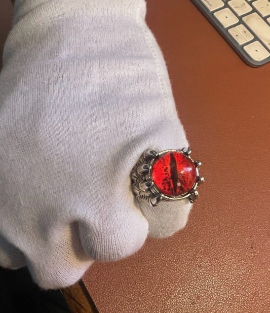Quetzalcoal, Kukulkan, Mexican, Aztec Dragon Claw Red Eye Ring Size 7-15 Adjustable (#12)