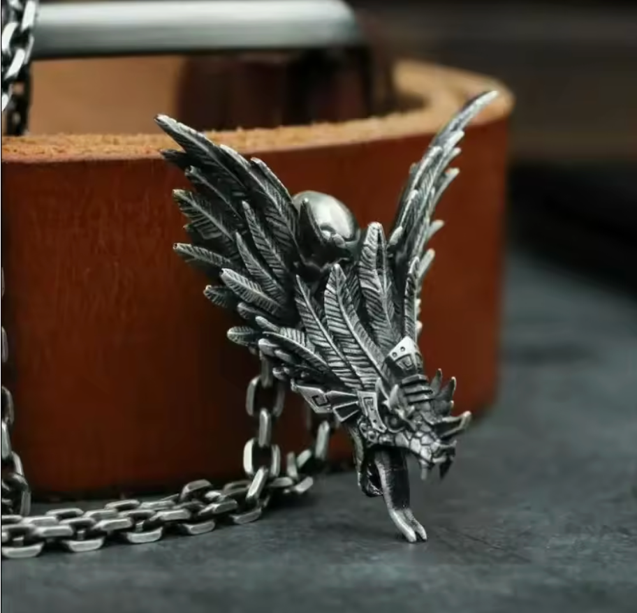 Mayan Aztec Quetzalcoatl Kukulkan Pendant Necklace Mexican Dragon (#17)