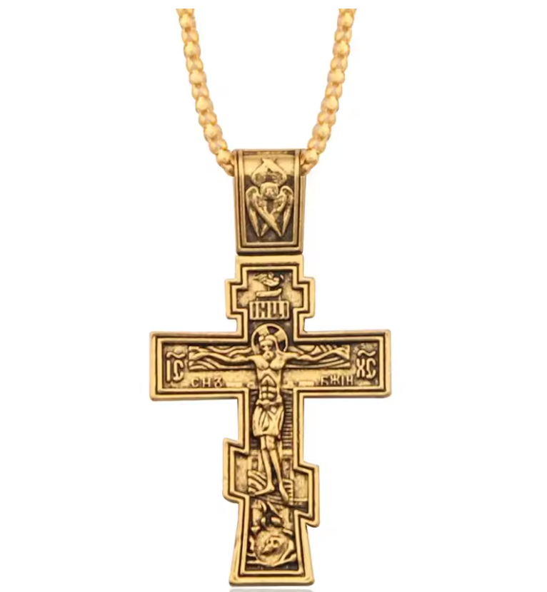 John Wick Jesus Cross Pendant Necklace Metal Jewelry Cosplay Prop Gold Tone (#1)