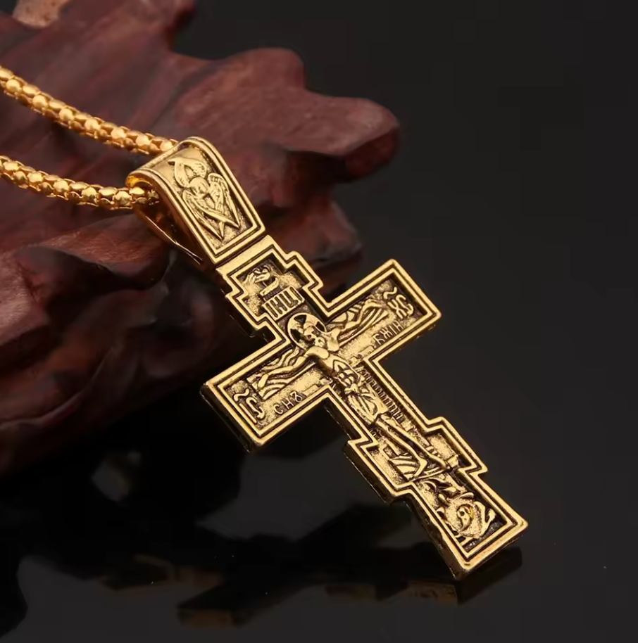 John Wick Jesus Cross Pendant Necklace Metal Jewelry Cosplay Prop Gold Tone (#1)