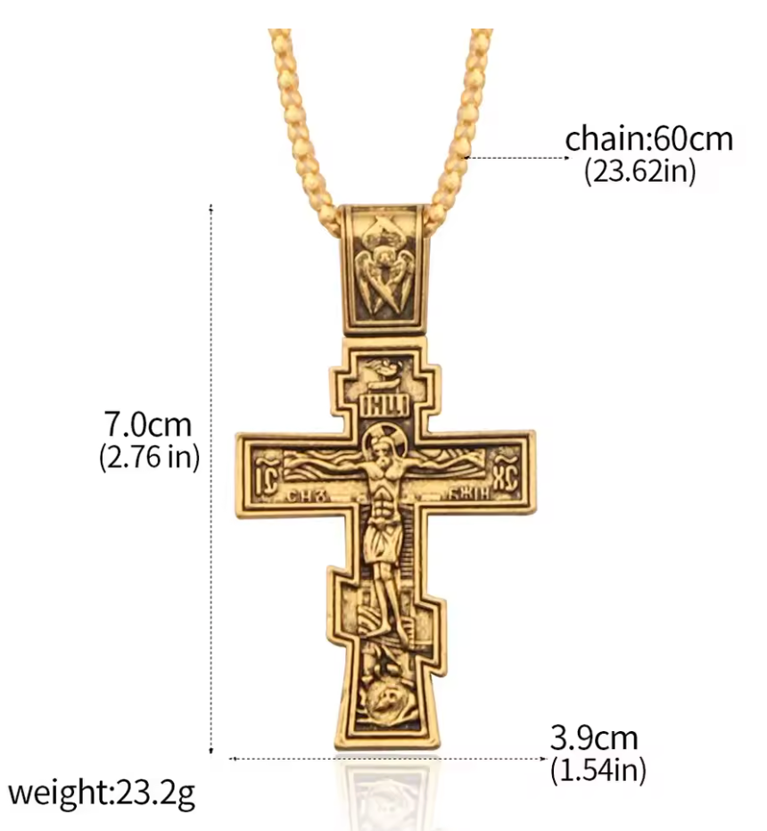 John Wick Jesus Cross Pendant Necklace Metal Jewelry Cosplay Prop Gold Tone (#1)