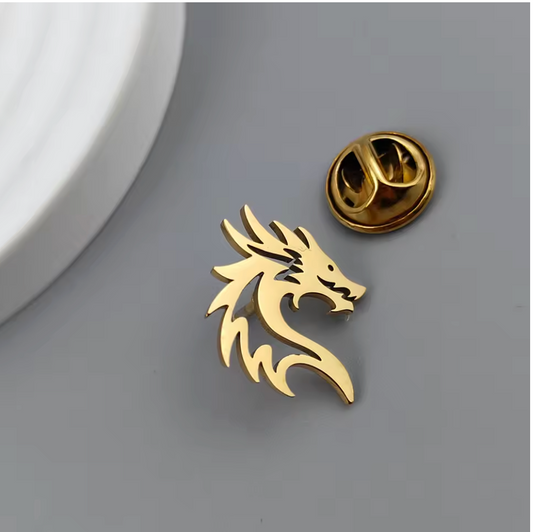 Quetzalcoal Kukulkan Mexican Dragon pin, 316L stainless steel gold-plated (#1)