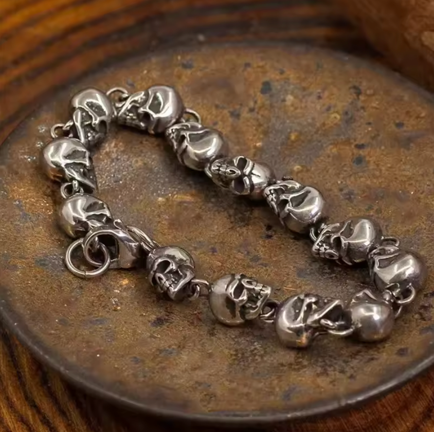 Aztec Skull Bracelet, Mictlantecuhtli, Tompanzli, Death, Gothic 8.5" (#8)