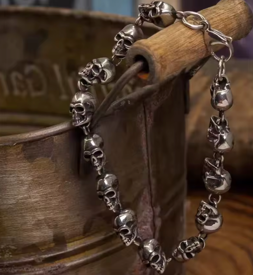 Aztec Skull Bracelet, Mictlantecuhtli, Tompanzli, Death, Gothic 8.5" (#8)