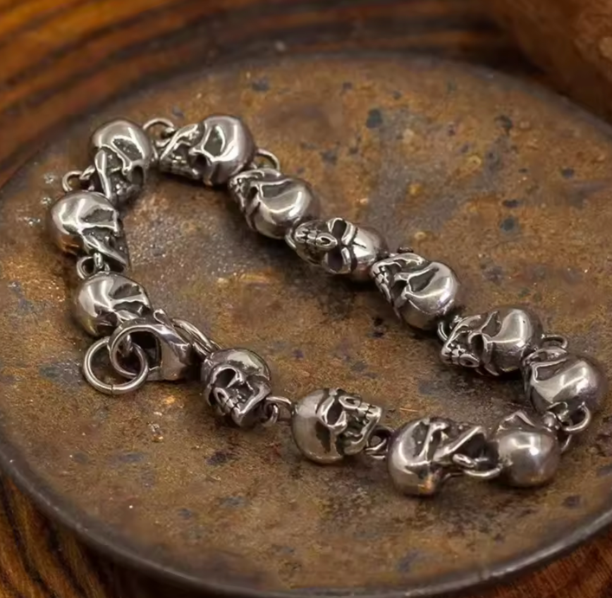 Aztec Skull Bracelet, Mictlantecuhtli, Tompanzli, Death, Gothic 8.5" (#8)