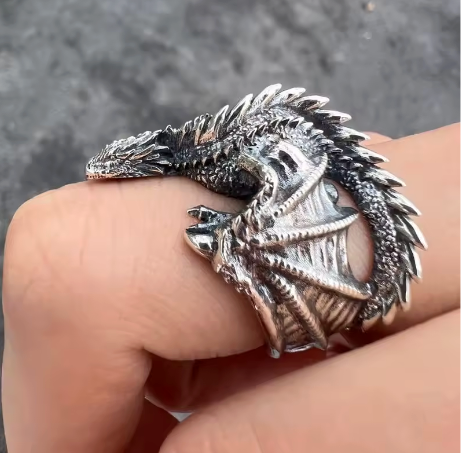 Mexican Dragon, Aztec Quetzalcaotl, Mayan Kukulkan Ring, size 7, gothic (str#14)