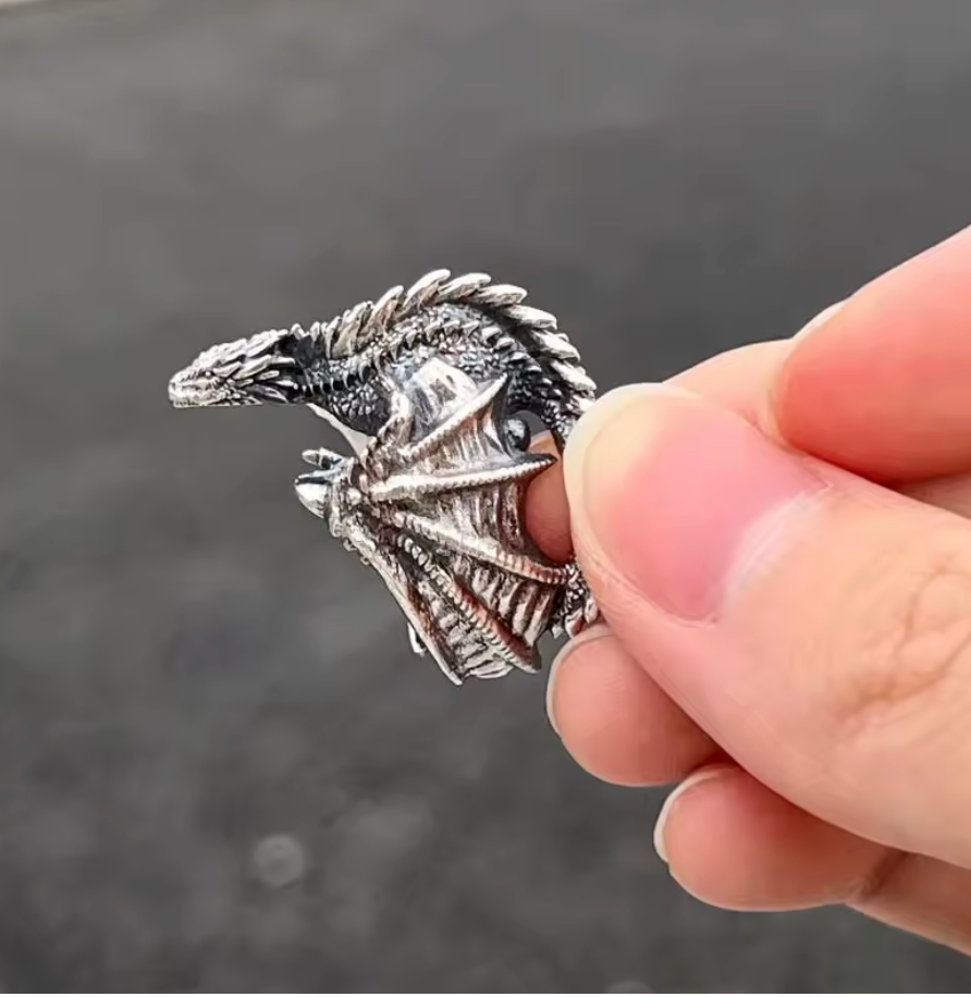 Mexican Dragon, Aztec Quetzalcaotl, Mayan Kukulkan Ring, size 7, gothic (str#14)
