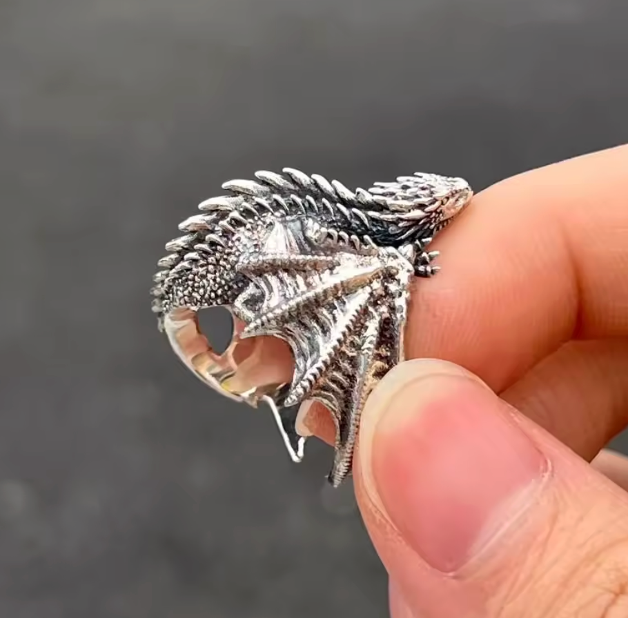 Mexican Dragon, Aztec Quetzalcaotl, Mayan Kukulkan Ring, size 7, gothic (str#14)