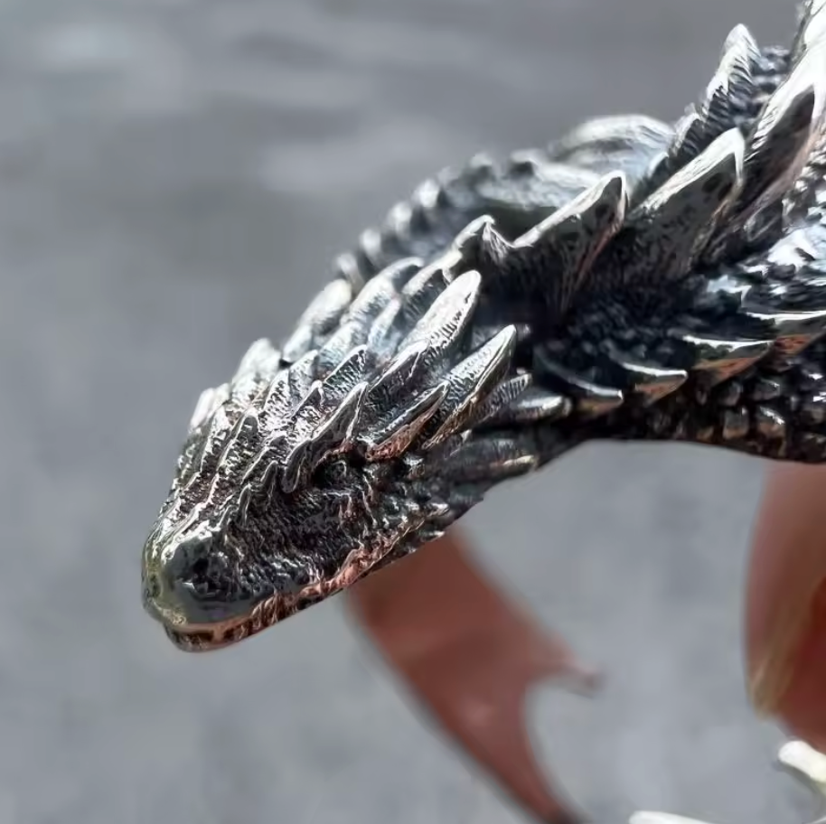 Mexican Dragon, Aztec Quetzalcaotl, Mayan Kukulkan Ring, size 7, gothic (str#14)