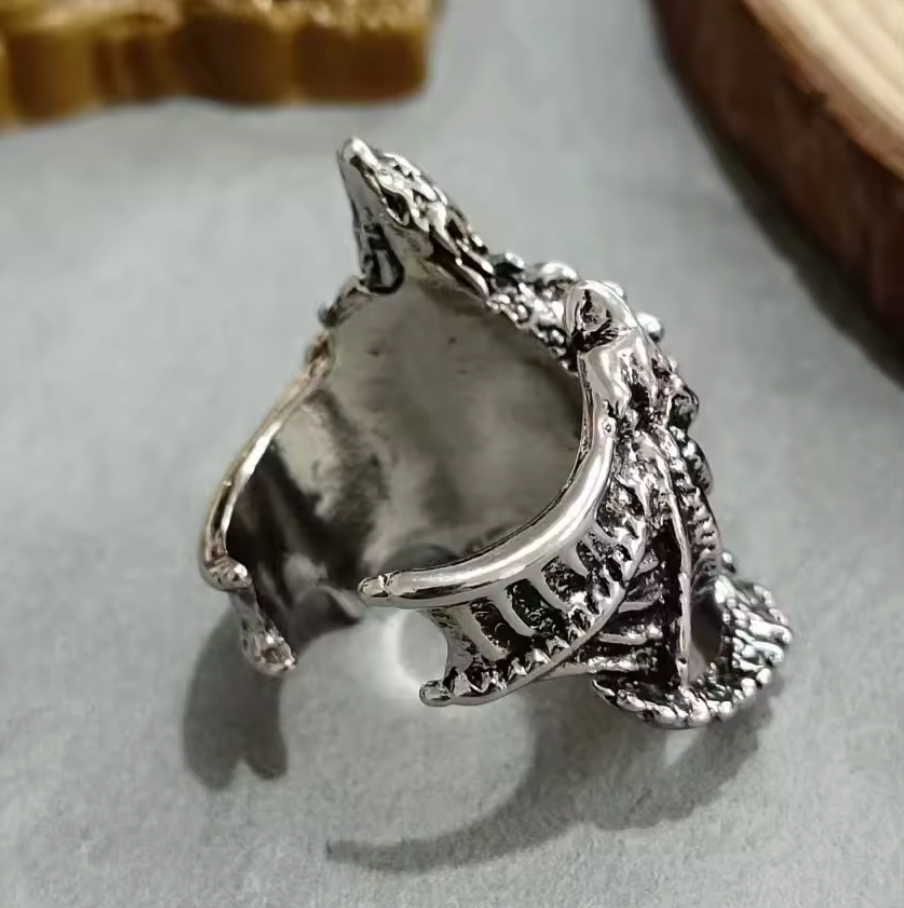 Mexican Dragon, Aztec Quetzalcaotl, Mayan Kukulkan Ring, size 7, gothic (str#14)