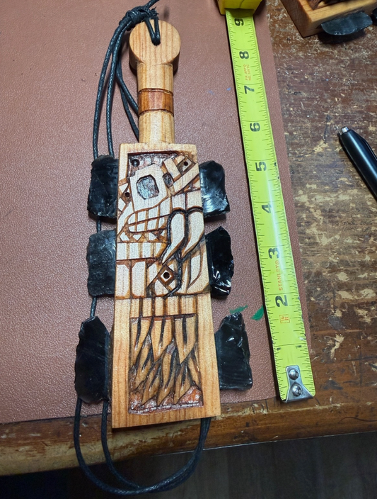 Macuahuitl Necklace, Aztec, KUKULKAN, QUETZALCOATL, SERPENT, Black Obsidian Blades, Hangable Art handmade 8.25" (Copy)