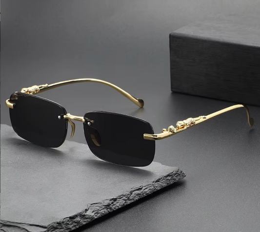 Aztec Mayan Jaguar Soccer Ball Design Sunglasses Frameless Black Gold Color UV400