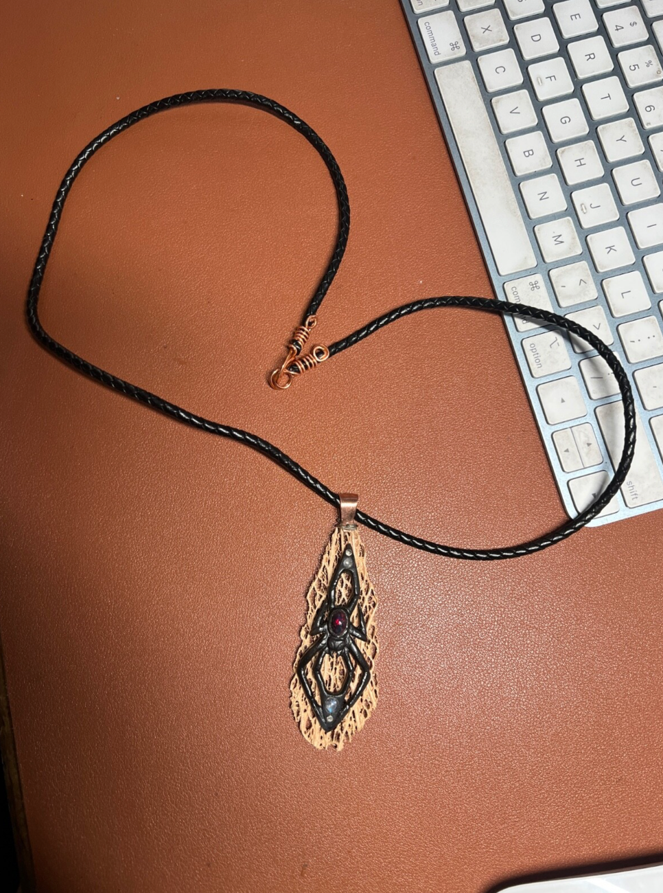Black Widow Spider Pendant, Bull Horn, Skeleton, Opal, Halloween Mexico (#H)