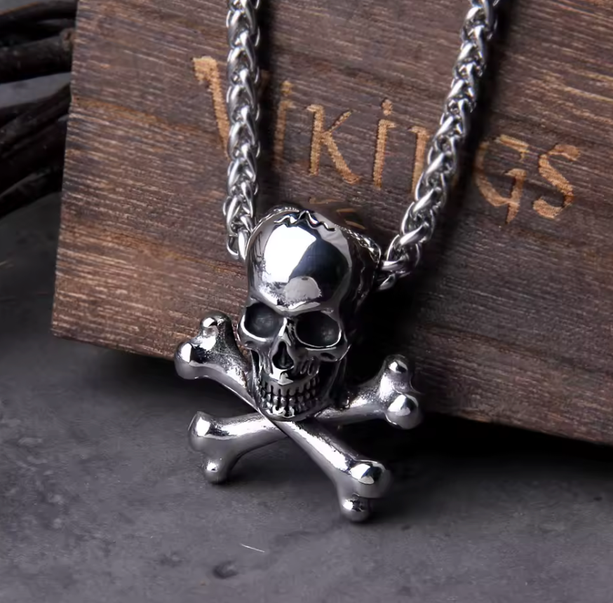 Treasure Chest Skull Crossbones Chain Pendant Necklace Pirates Caribbean
