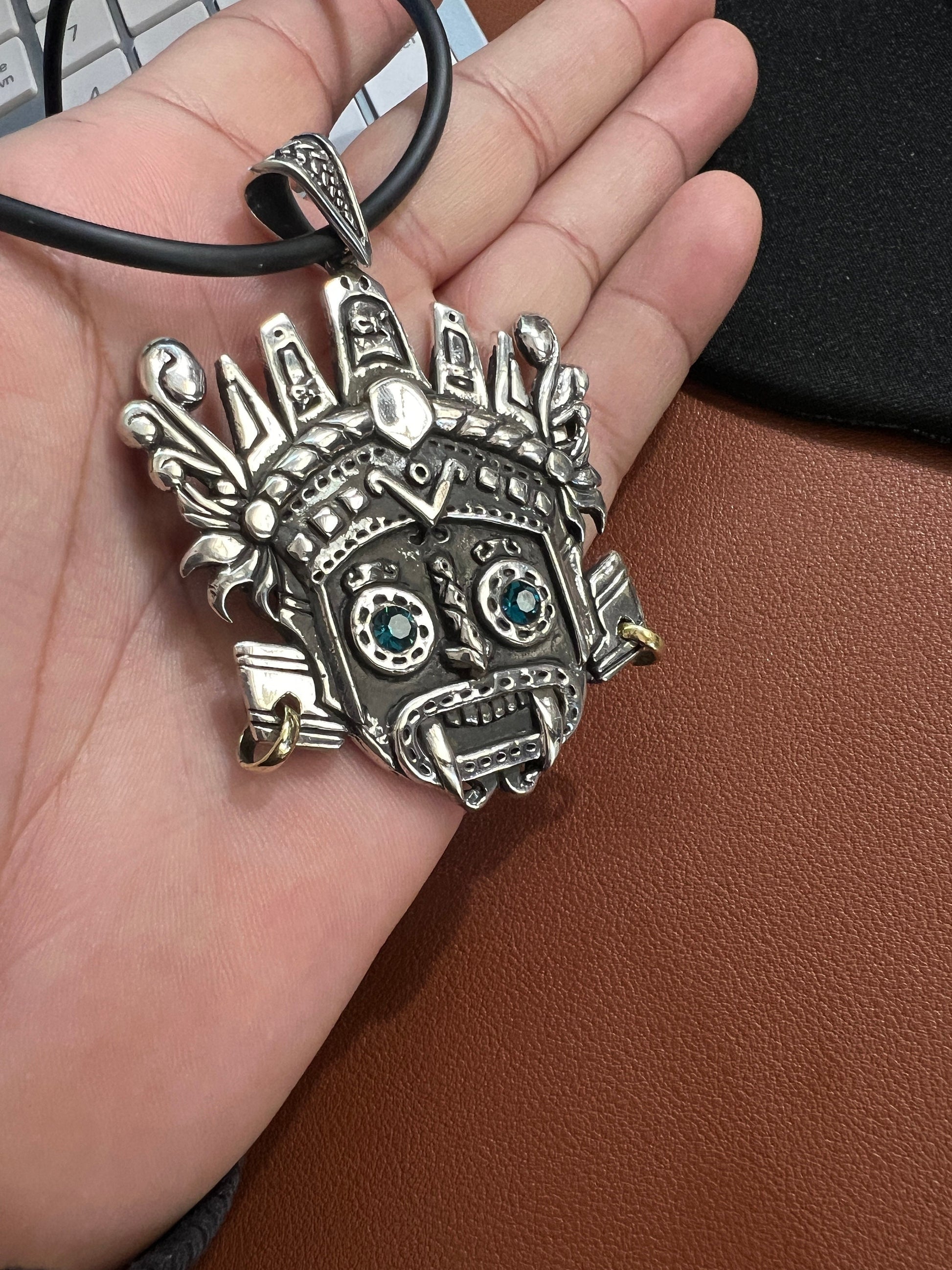 Massive Tlaloc Aztec Rain God Sterling Solid Silver Pendant, Mexica, Mexico, Pre-hispanic, Hand made, Mexico (#5)