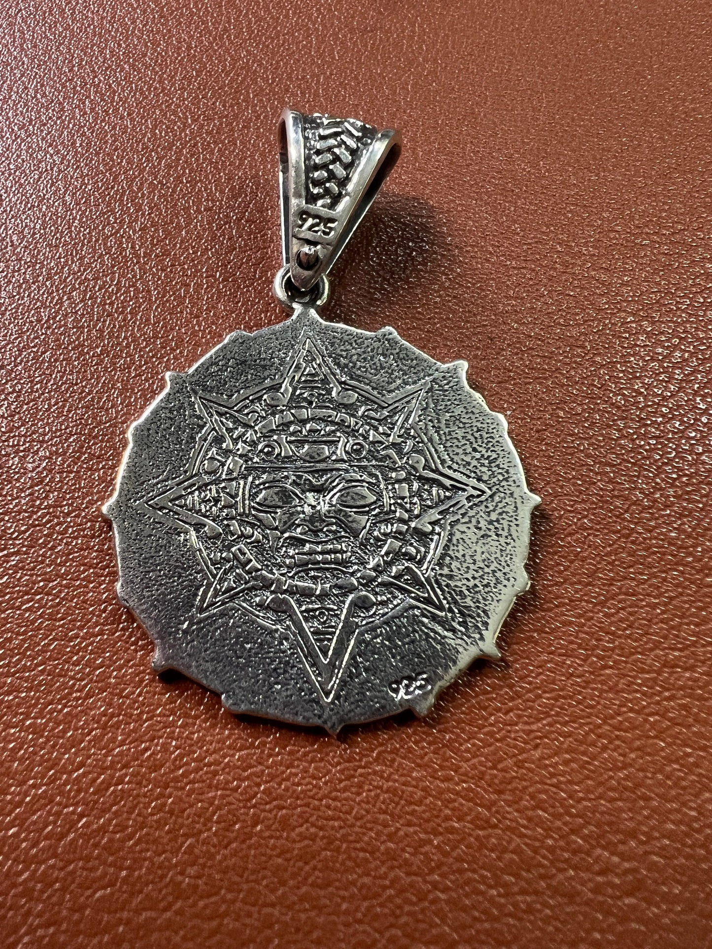 Sterling Silver Cortez Pirate Doubloons, Aztec Pendant 925, Double Sided Medallion, Tonatiuh Sun, Caribbean Pirates, Skull of Death (#11)