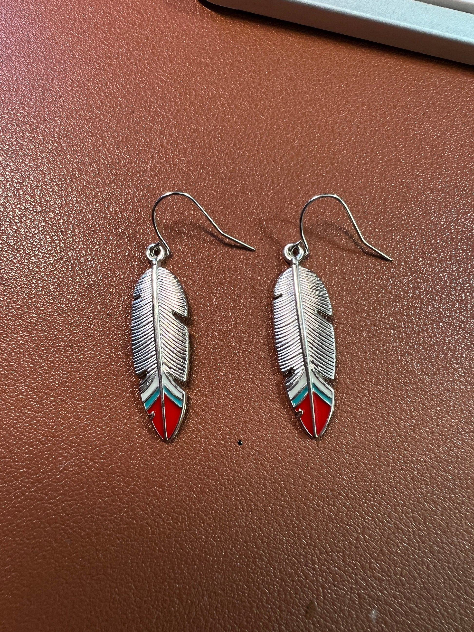 Native American Style Silver Tone Feather Ethnic Boho Dangle Drop Earrings Jewelry (#5)