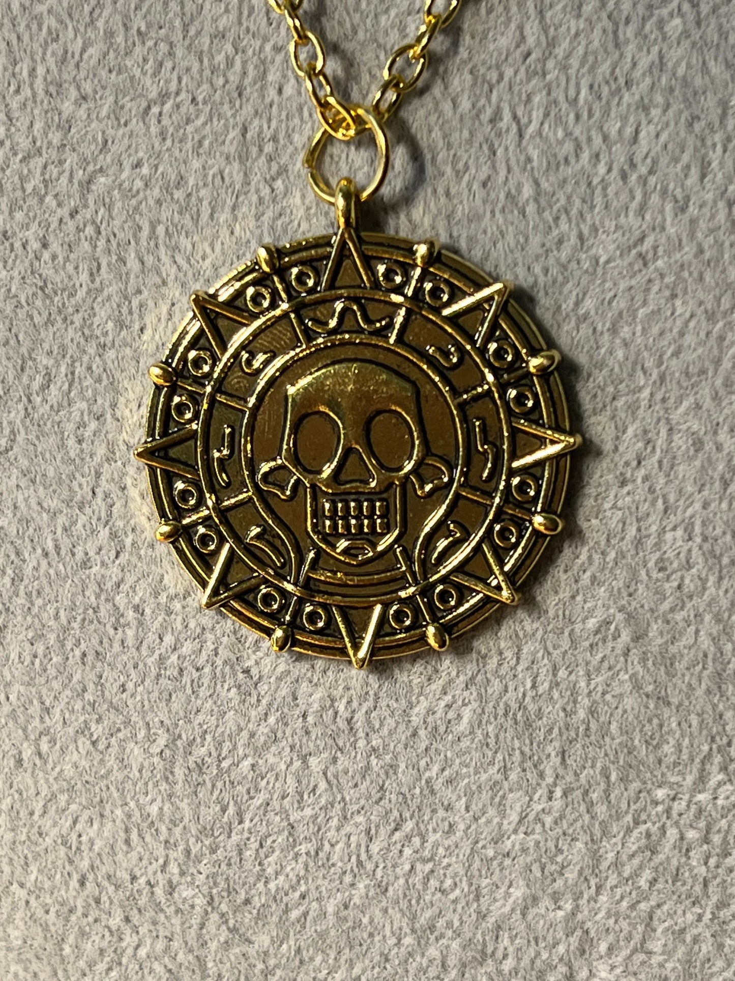 Cortez Pirates Golden Medallion Coins, replica treasure, Caribbean Pirates, replica Aztec Gold Necklace (#9)