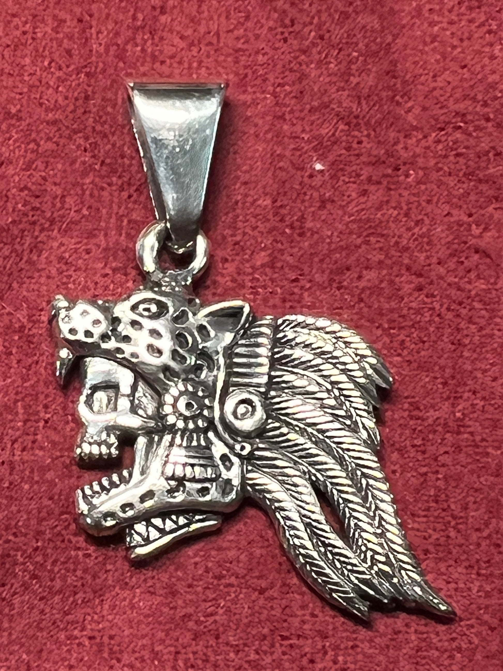 Jaguar Warrior, 950 Silver Pendant, Double Sided, Thick and Heavy, apprx. 15 grams, Aztec, Maya, Mexican (#11)