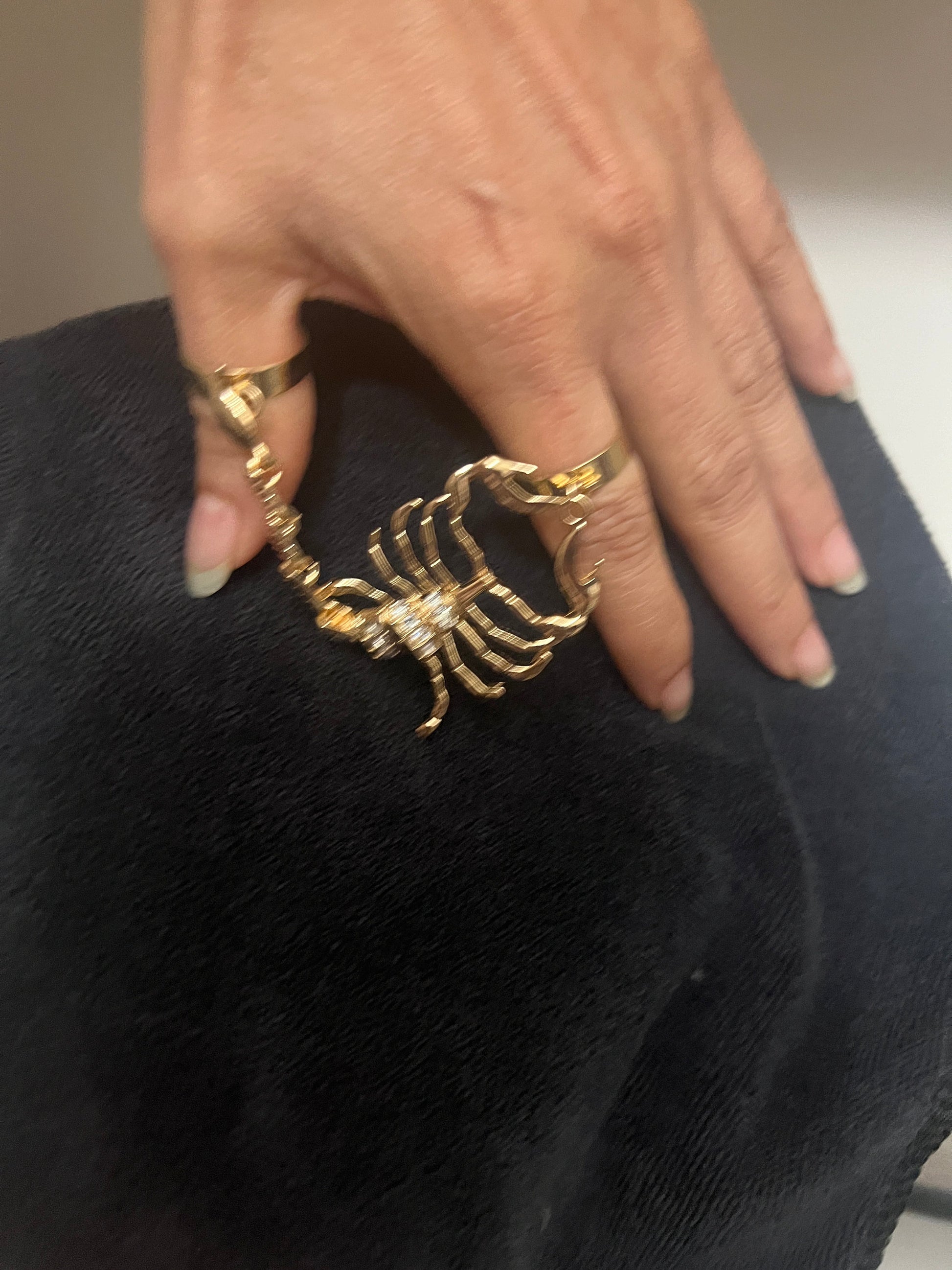 Scorpion Ring with Tail Stinger, Fashion Diamonds, Gold Tone, Adjustable Rings, Articulating Tail, Size 6-9, Cleopatra Egyptian (#15)