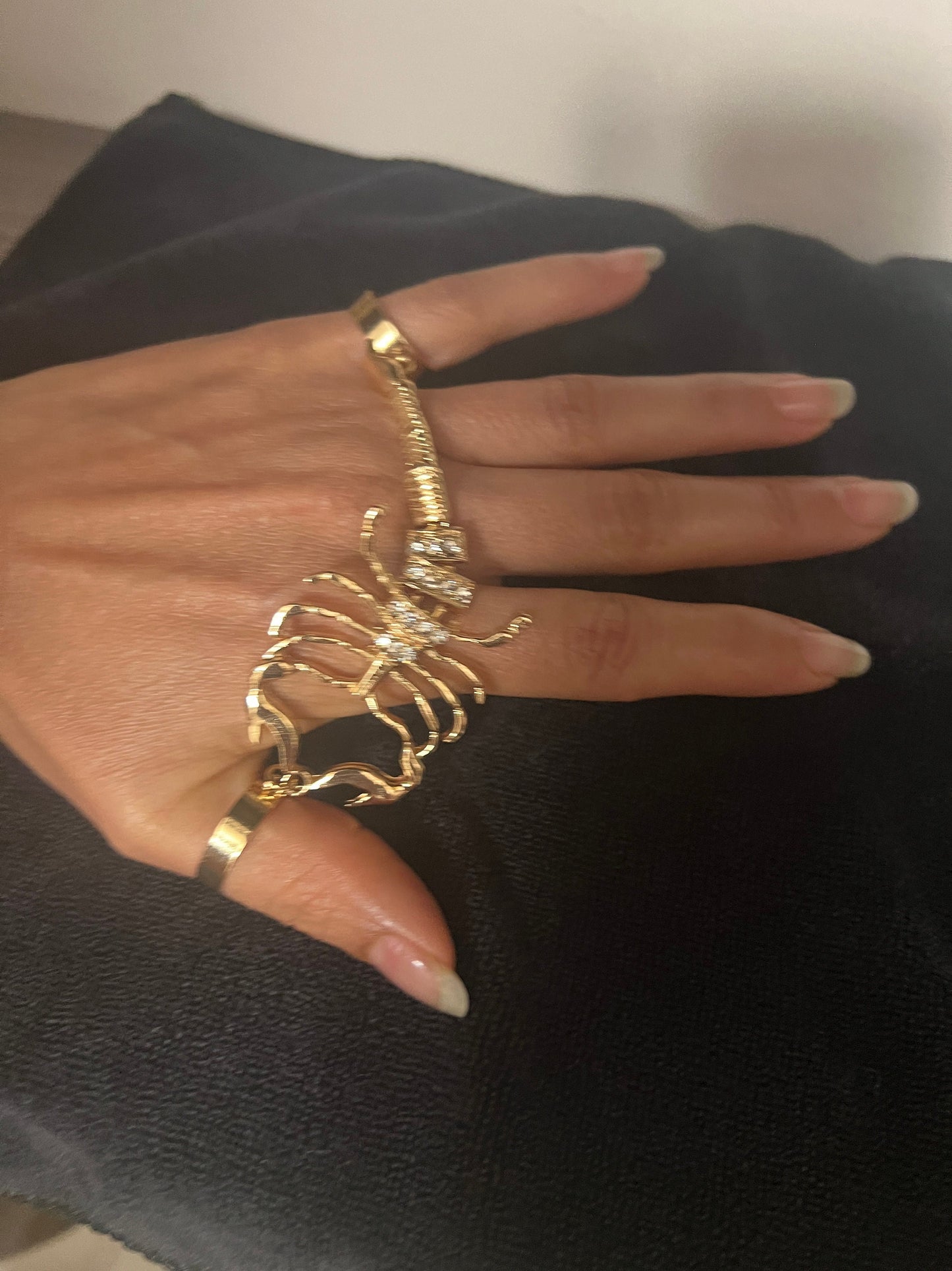 Scorpion Ring with Tail Stinger, Fashion Diamonds, Gold Tone, Adjustable Rings, Articulating Tail, Size 6-9, Cleopatra Egyptian (#15)