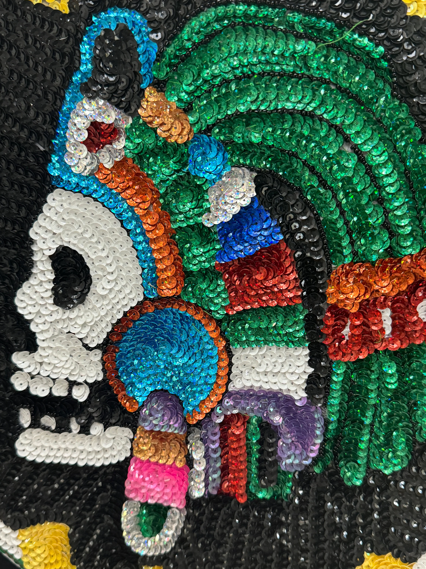 Chimalli Mexico Mictlantecuitli Azteca Danza Shield, Embroidered, Sequins, Skull, Handmade, Mexican, Pow Wow, Netotoliztli 22"