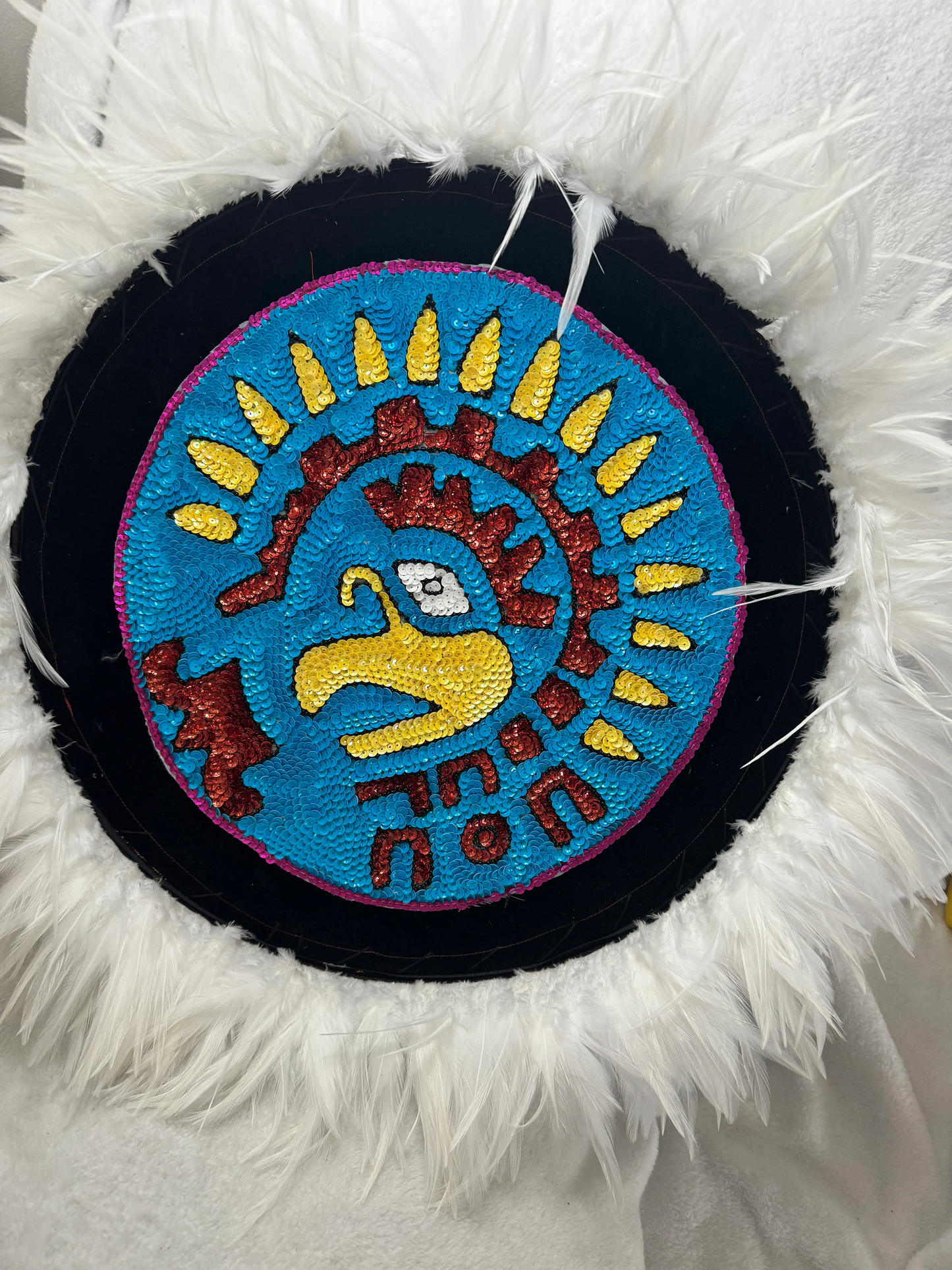 Chimalli Cuauhtemoc Eagle Azteca Danza Shield, Embroidered, Sequins, Aguila, Handmade, Mexican,  Pow Wow, Netotoliztli 20", Native American