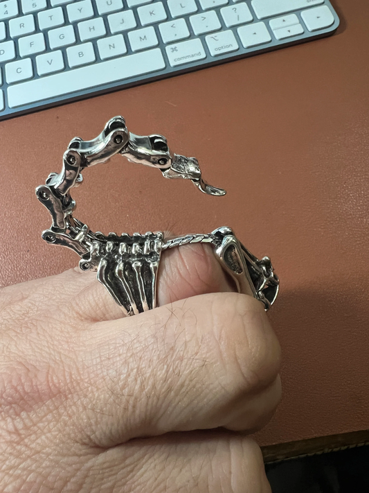 Metal Scorpion Ring with Articulating Tail Stinger, Bat Emblem on top, Handmade, Metal, Size 9, Mexican Scorpion, Gothic, Punk (#15)